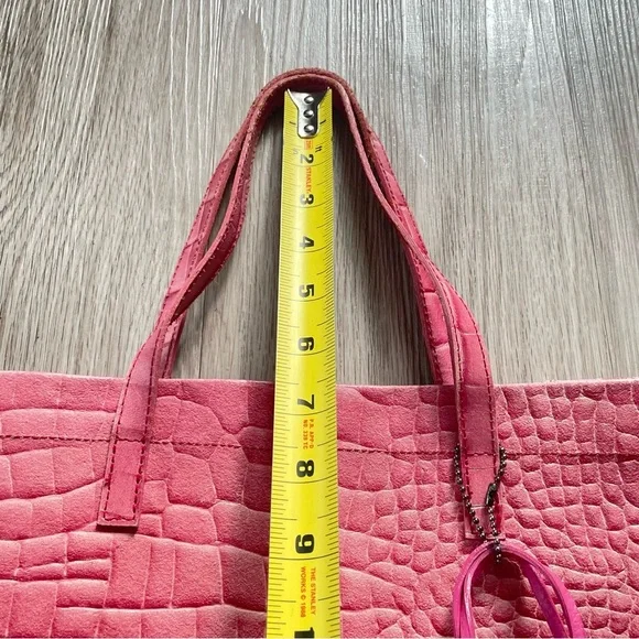 PINK CROCO EMBOSSED VINYL SHOULDER TOTE BAG HANDBAG - Picture 10 of 16